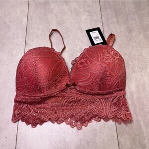 Fredericks of Hollywood Peach Pink Finley Floral Lace Bralette NWT Medium V Neck